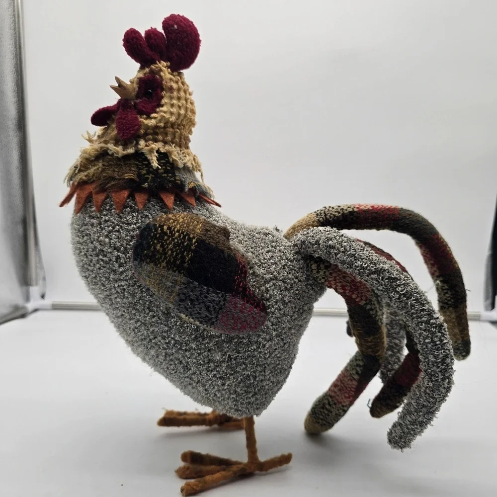 Patchwork Fabric Rooster Chicken Cottage Core Country 13 X 13 Decorative